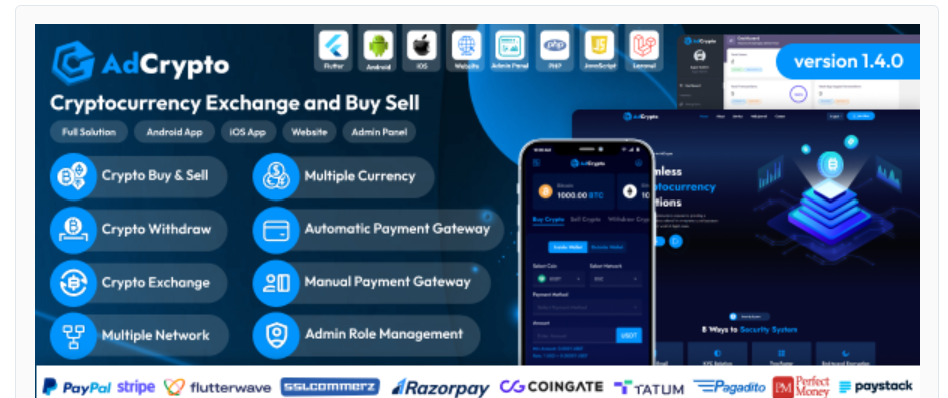 AdCrypto v1.4.0 - Cryptocurrency Exchange and Buy Sell Full Solution